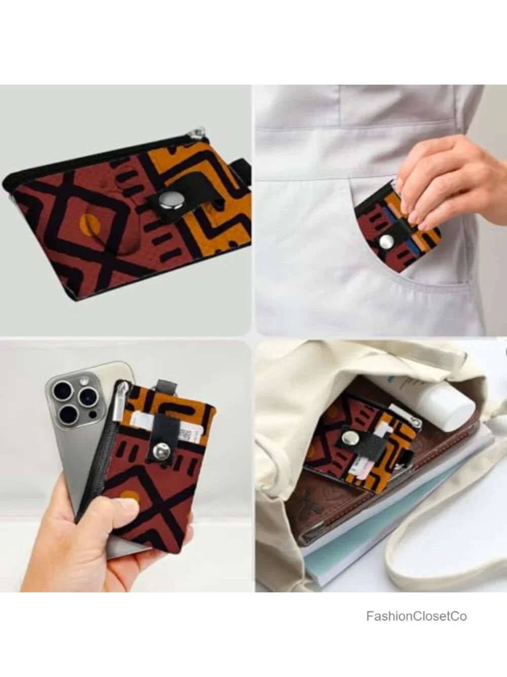 Mini Zip Card Case with ID Window RFID Blocking Keychain Wallet